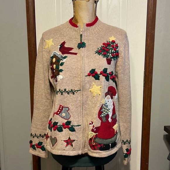 Tiara International Sweaters - Tiara International “Christmas Collection “ Full Zip Wool Blend Sweater-Medium